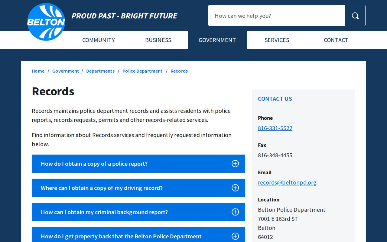 Belton Police report fee and processing information