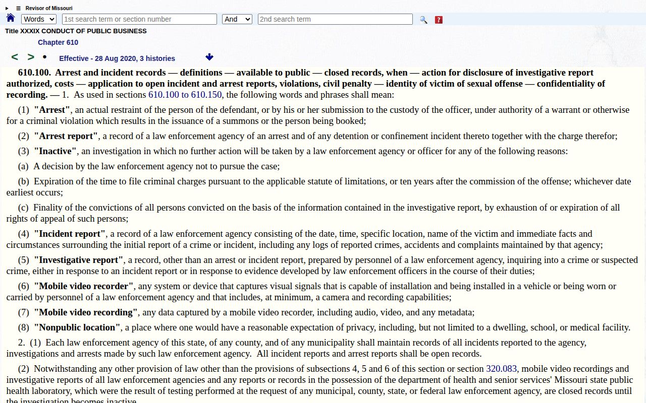 Missouri arrest records law for Cass County